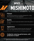 Why Mishimoto infographic highlighting fitment, quality, and appearance of products with an emphasis on performance and protection.