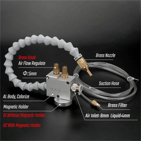 Mist Coolant Lubrication Spray System for CNC Lathe Milling Drill Engraving Machines, 8mm Pipe Cooling Sprayer with Magnet2 Pipe