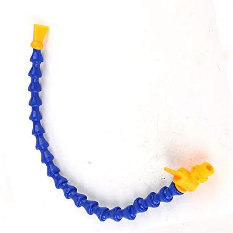 Mist Cooling Spray System For Metal Cutting Engraving Machines With 12 Piece Nozzle Kit, showing a blue flexible nozzle with yellow fittings