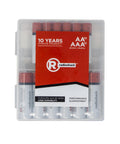 Mixed Alkaline Battery Pack 12 AA 12 AAA With Reusable Plastic Case, front view showing batteries in a clear plastic case.