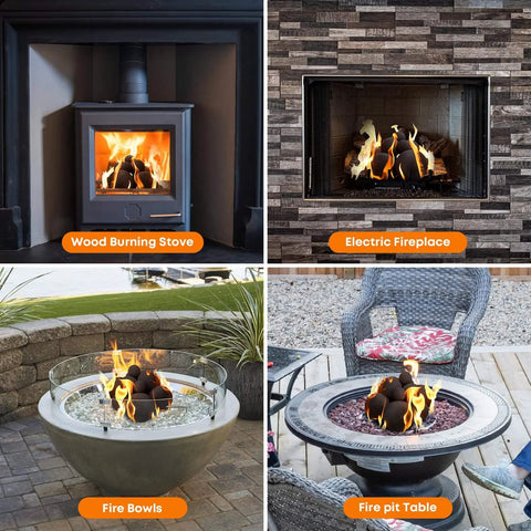 12 Pack Ceramic Balls, Mixed of 4 Size Fireplace Balls in use with wood stove, electric fireplace, fire bowl, and fire pit table.