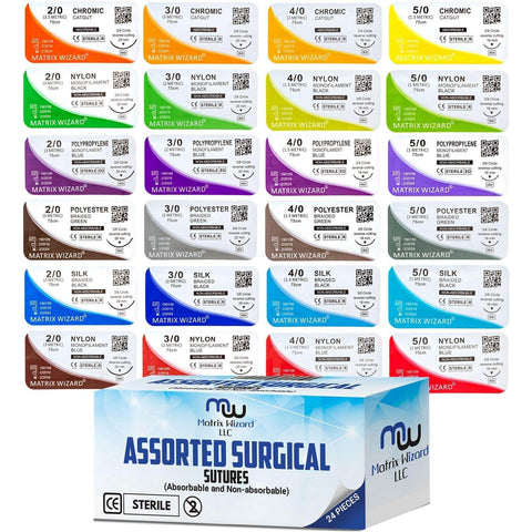 Mixed Suture Thread With Needle Set For Med Practice And First Aid Demos, absorbable and non-absorbable, 24 threads variety pack