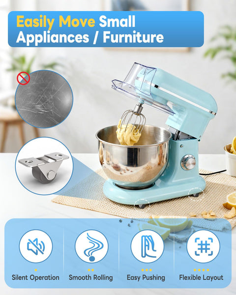 Mini Low Profile 0.5 Inch Caster Wheels Self Adhesive And Screw Mounted Rubber Casters Unidirectional Fixed Wheel For Small Appliances Furniture Organizers DIY Projects And Trays Brown 4 Pieces shown in use on a kitchen stand mixer