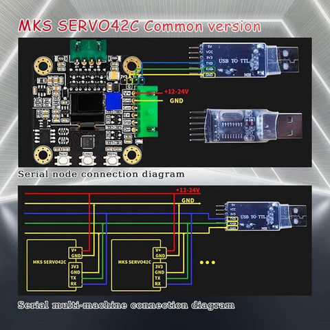 1Set Ultra-Quiet Nema17 Closed-Loop Stepper Motor Driver with OLED Display and serial connection diagram