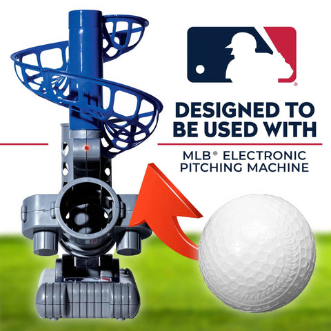 MLB Plastic Baseballs - 8 Pack shown with electronic pitching machine for safe batting practice