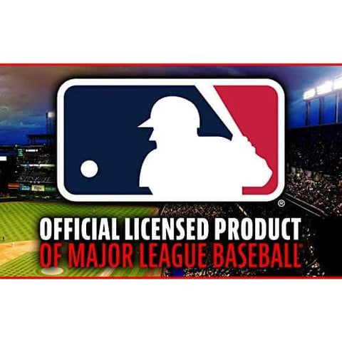 MLB logo with "Official Licensed Product of Major League Baseball" text on a baseball stadium background.