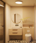 Bathroom with installed Bathroom Exhaust Fan With Light 130 CFM Quiet Ceiling Mount Vent 1.5 Sones 47W 1100 Lumens LED Light