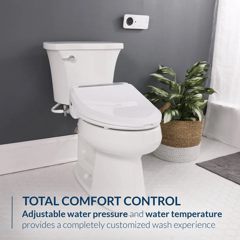 USPA Pro Modern Bidet Seat With Heated Seat And Dryer, Warm Water Wash, Remote Control on an elongated toilet bowl in a bathroom