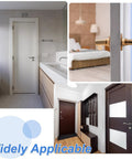 Sliding Door Keeper Zinc Alloy Silver, 2.36 x 0.55 Inches with Mounting Screws, shown in various door settings