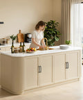 Kitchen island with Matte Dark Gunmetal Gray 5 Inch Hole Center Cabinet Pulls 10 Pack Solid Arch Drawer Handles visible on cabinet doors