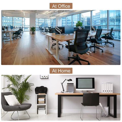 Modern office and home workspace setups with desks, chairs, and decor elements, showcasing organization and style.