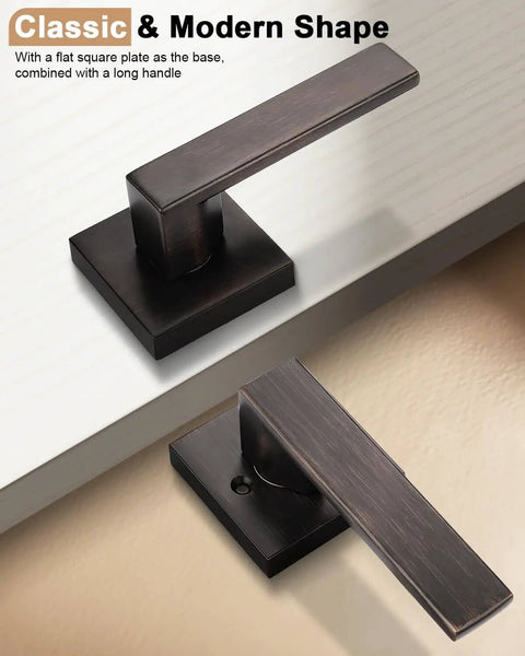 Beefy Heavy Duty Door Levers Set With Modern Square Design For Home Hallway Or Closet Passages Oil Rubbed Bronze Finish
