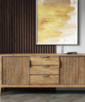 Wooden cabinet with three drawers, featuring concealed finger tab cabinet pulls brushed nickel 7.87 inch overall length 200mm.