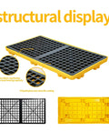 2 Drum Modular Spill Containment Pallet With 2000 Lbs Capacity, Leakproof Stackable Industrial Tray with grid design and yellow base.