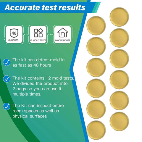 Mold Test Kit for Home - 12 Simple Detection Tests with detailed guide and 12 yellow test plates for air quality and mold detection.