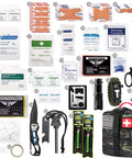 250 Piece Go To Survival IFAK First Aid Kit With Molle Pouch featuring medical supplies, tools, and MOLLE-compatible camo pouch