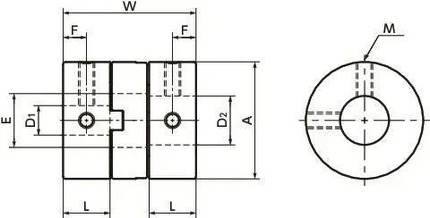 MOM-38C-12-12 Flexible Couplings - Oldham Type - Clamping Type technical drawing with dimensions for precision assembly.