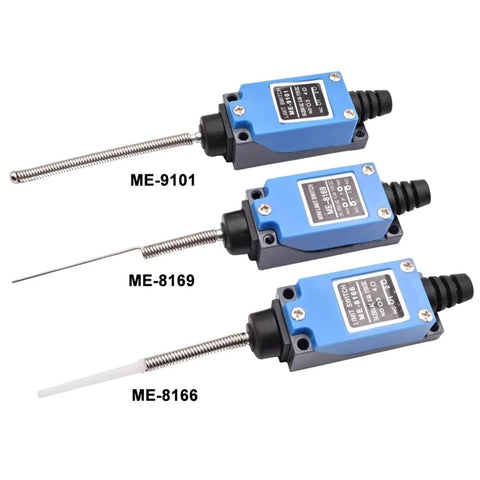 Industrial Momentary Limit Switch With Rotary Roller Lever Sealed And Durable For Heavy Machinery 5A At 220V Built To Last Compatible With ME-8111 ME8108 ME8122 ME9101 1 Piece, showing three variations labeled ME-9101, ME-8169, and ME-8166