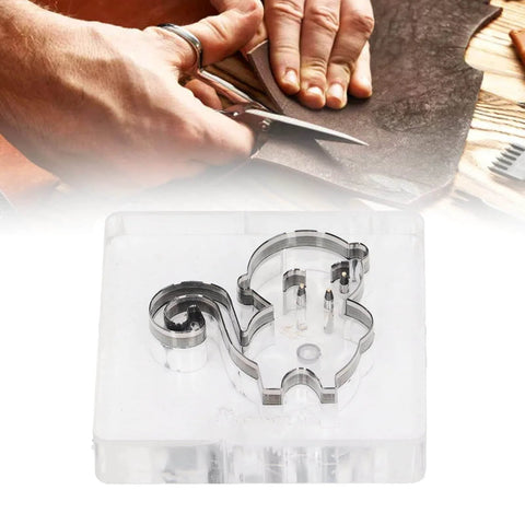 Monkey Pattern Alloy Steel Leather Cutting Die And Punching Mold for DIY crafts with hands cutting leather in background