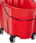 Red mop bucket with 4 Pack Mop Bucket Casters Replacement 3 Inch TPR Soft Rubber Swivel Stem Caster Universal Silent Wheels installed