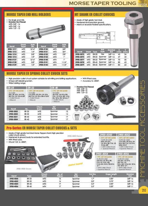 MT3 Morse Taper End Mill Holder With 1 Inch Hole For Single End Mills Drawbar End 3/8-16 Thread Hardened And Ground Shank And Bore Pro Grade CNC Tooling Accessory For Milling HHIP, shown with technical specifications.
