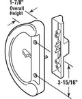 Diagram of Mortise Style Sliding Patio Door Handle Set with 3-15/16” hole spacing, white diecast, non-keyed.
