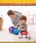 Child playing with Mini Knobby Balls - (Pack of 12) Bulk 5 Inch Sensory Balls and Spiky Massage Stress Balls with Pump, fun for sensory development.