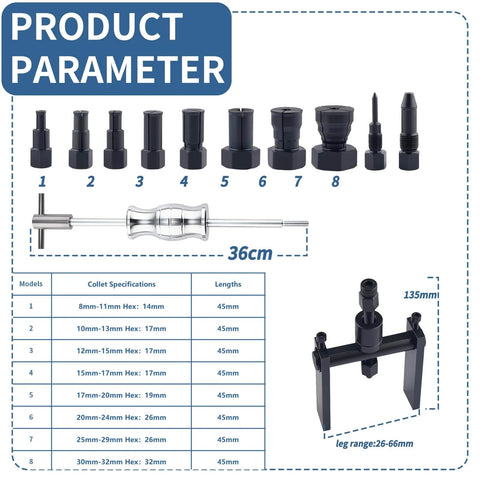 Blind Hole Bearing Puller Set for Motorcycles With Slide Hammer 12-Piece Internal Bearing Removal Tool Kit Includes 8mm to 25mm Collets