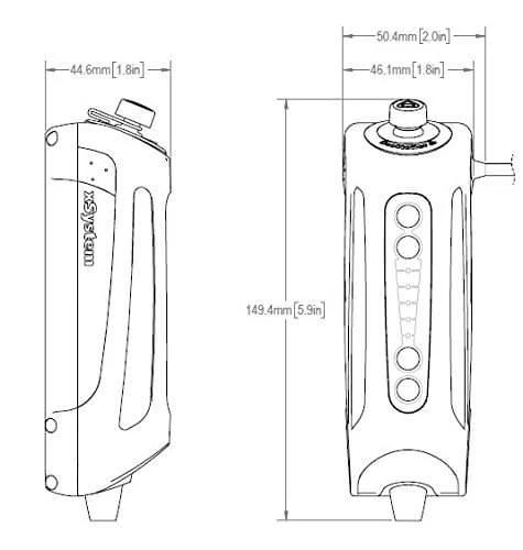 Technical drawing of X System 3.0 Plus Electronic Automatic Motorcycle Chain Lubrication System dimensions