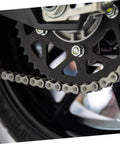 Close-up of roller chain installed on a sprocket, part of the 10 Pieces Heavy Duty Roller Chain Connecting Links Set For Chain Connectors And Roller Chains In Steel Connecting Link Buckle Durable Chain Accessories For Reliable Fastening And Long Service Life.