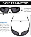 Diagram showing dimensions of 3 Pair Motorcycle Riding Glasses With Padding Goggles UV400 Protection Windproof with lens sizes.