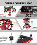 Foot Operated Hydraulic Motorcycle Lift Jack With 350 Lb Capacity, Wide Deck And Locking Wheels, Red, multiple views