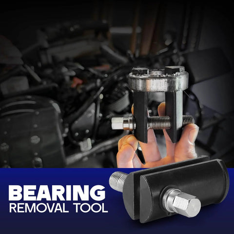 Beefy Motorcycle Steering Stem Bearing Race Removal Tool for one eighth inch to two and five eighths inch races in use