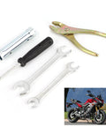 Compact Motorcycle Tool Kit With Socket Wrench Set, Screwdrivers And Pliers, Lightweight All In One Hand Tool Set For Maintenance And Repairs, Portable DIY Motorcycle Fix Kit For On The Go. Image of tool set with wrench and pliers.