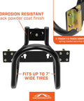 Heavy Duty Motorcycle Wheel Chock For Trailers That Connects To X Track And E Track Systems And Stabilizes Front Or Rear Wheel, fits up to 7 inch wide tires with corrosion resistant finish.
