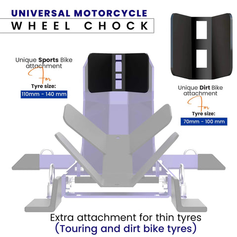 Universal Wheel Chock for Motorcycle Stand for Trailer Storage Adjustable Foldable Detachable Blue with tire supports