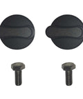 Black quick-release knobs and bolts from Deluxe Motorcycle Wheel Chock Kit With Quick Release Ratchet Straps And D Ring System Orange And Black For Rock Solid Front And Rear Tie Downs From Lock N Load.