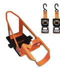 Deluxe Motorcycle Wheel Chock Kit With Quick Release Ratchet Straps And D Ring System Orange And Black For Rock Solid Front And Rear Tie Downs From Lock N Load.