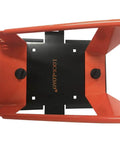 Top view of Deluxe Motorcycle Wheel Chock Kit With Quick Release Ratchet Straps And D Ring System Orange And Black From Lock N Load.