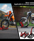 Heavy Duty Electric Dirt Bike Wheel Chock and Trailer Stand 1800 Lb Capacity Universal 8 To 21 Inch Wheel in use outdoors