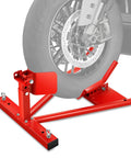 Heavy Duty Motorcycle Wheel Chock And Adjustable Front Wheel Stand For 15 To 22 Inch Wheels Ideal For Trailers Shops And Garages Supports Up To 4000 Lbs Red Finish Built Tough By DNA Motoring