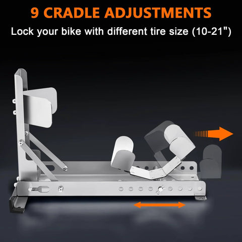 Heavy Duty Stainless Steel Motorcycle Wheel Chock Stand With Anti Rust Finish 3000 Lbs Load Capacity side view