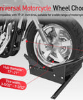 Beefy Heavy Duty Motorcycle Wheel Chock and Front Wheel Stand for Trailers, 1800 Lb Capacity holding motorcycle wheel