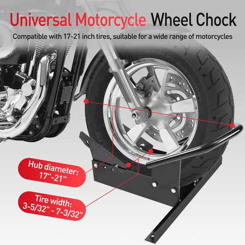 Beefy Heavy Duty Motorcycle Wheel Chock and Front Wheel Stand for Trailers, 1800 Lb Capacity holding motorcycle wheel