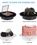 Motorized 360 Degree Rotating Display Stand With Velvet Top for Jewelry and Product Presentation showcasing various items.