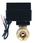Front view of Motorized Brass Ball Valve Three Quarter Inch Standard Port With Nine To Thirty Six Volt AC DC Operation Two Wire Auto Return