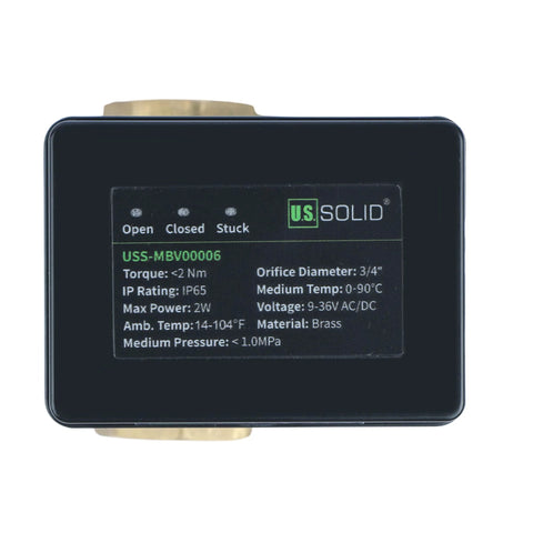 Motorized Brass Ball Valve Three Quarter Inch Standard Port With Nine To Thirty Six Volt AC DC Operation control panel close-up