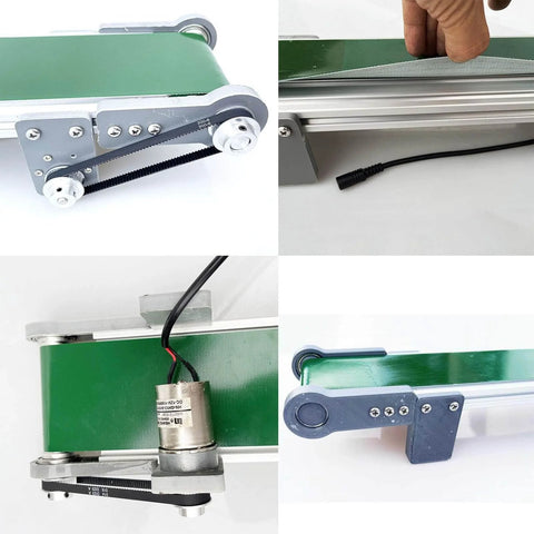 Motorized Industrial Conveyor for Automatic Production with Anti Static Adjustable Table Belt, showing durable PVC belt and motor parts.