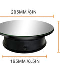 Motorized Rotating Display Stand With 8 Inch Mirror Surface Load Capacity 6.6 Lbs Electric Turntable dimensions diagram.