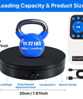 Motorized Rotating Display Stand With Remote 7.87 Inch Turntable 360 Degree Rotation with 11-22 lbs weight shown on top